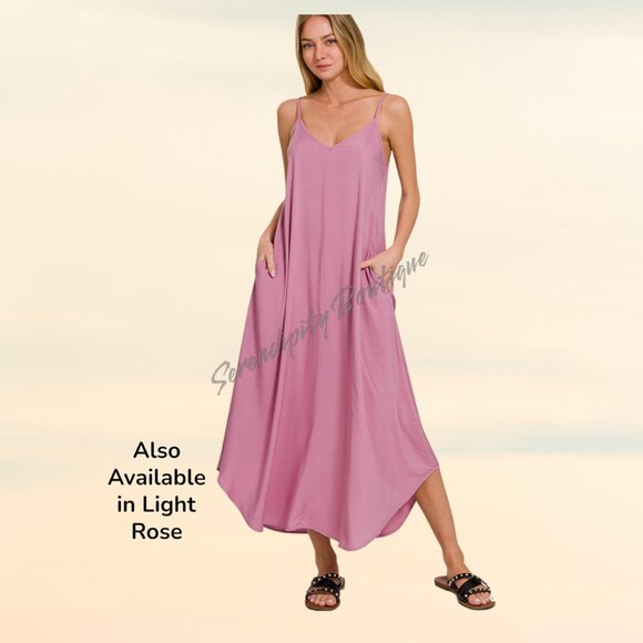 Effortless Everyday Casual Classic Cami Strap Flowy Tea Length Dress in Blue - Picture 4 of 9